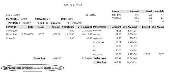 Direct Deposit Text Example