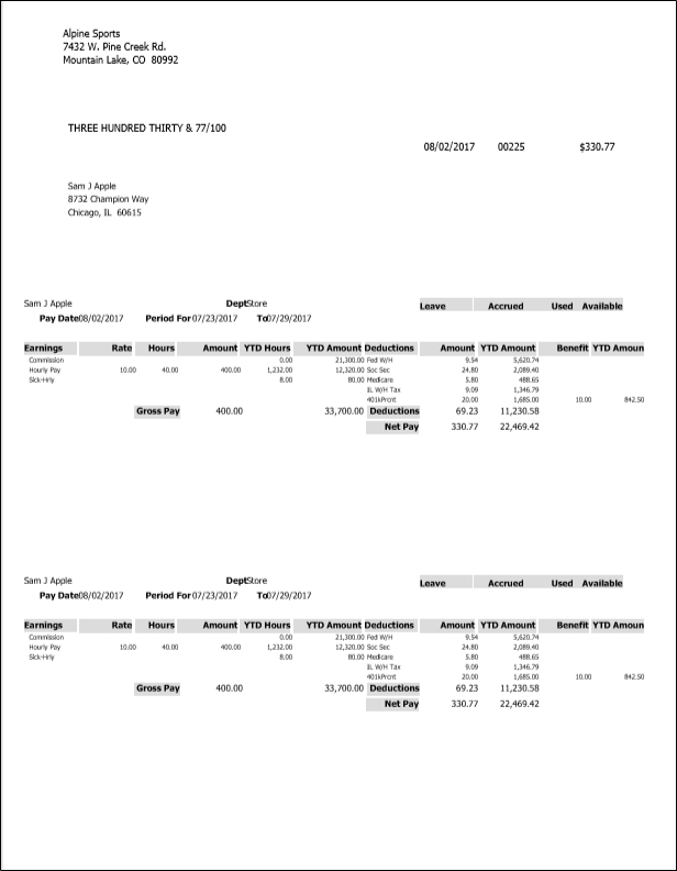 Check Type and Stub Type Examples for Payroll Check/Stub/Stub