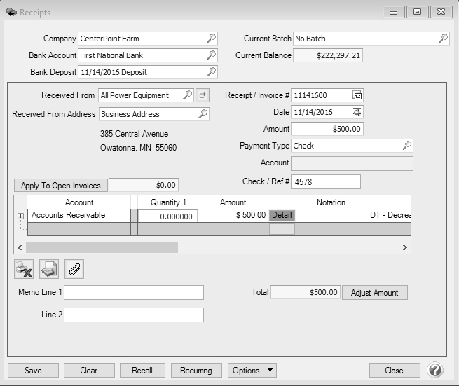 CenterPoint Fund Accounting - Make a Bank Deposit