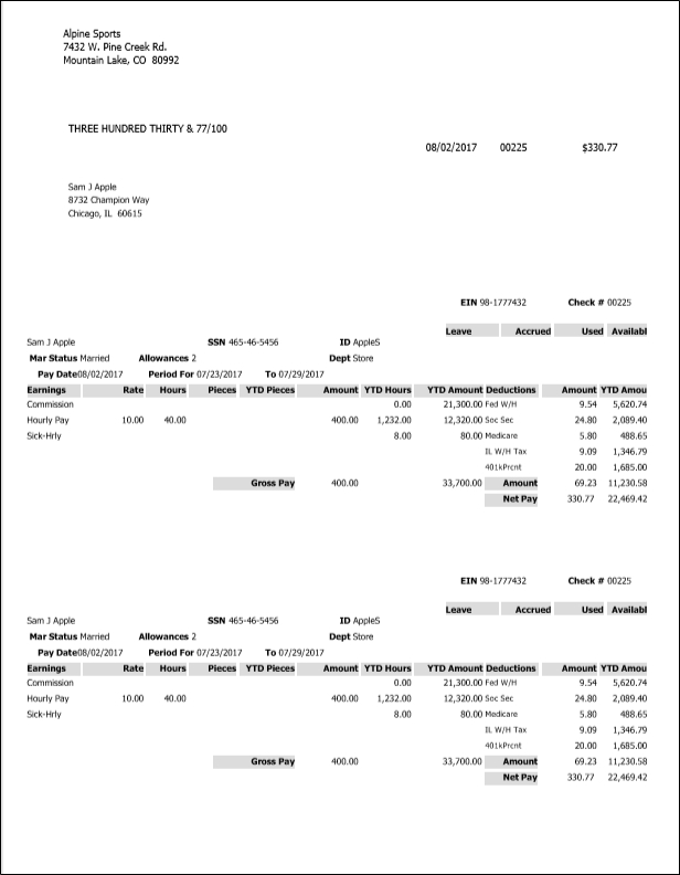 Check Type And Stub Type Examples For Payroll Check Stub Stub