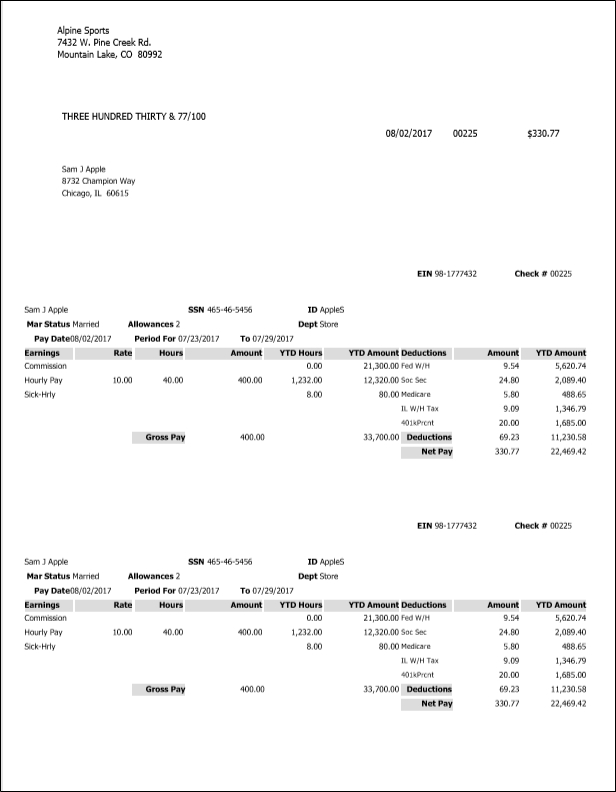 Check Type and Stub Type Examples for Payroll Check/Stub/Stub